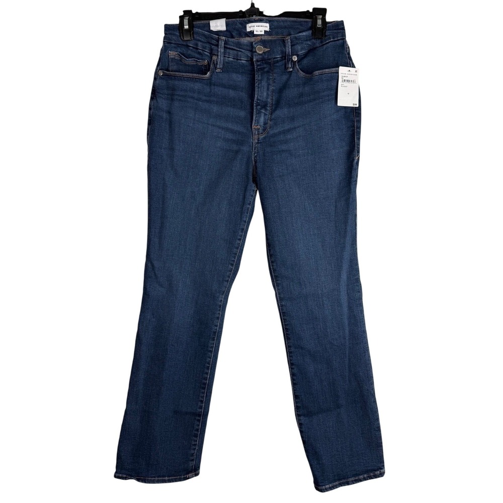 Good American Good Legs Straight Mid Rise Blue Stretch Jeans GLS873T Size 10 NWT